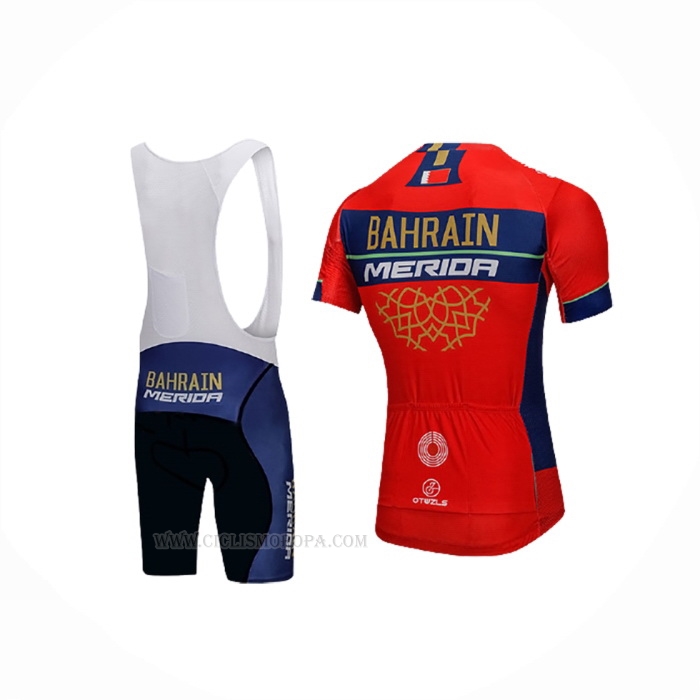 2018 Ropa Ciclismo Bahrain Merida Rojo Mangas Corta y Culotte Corto